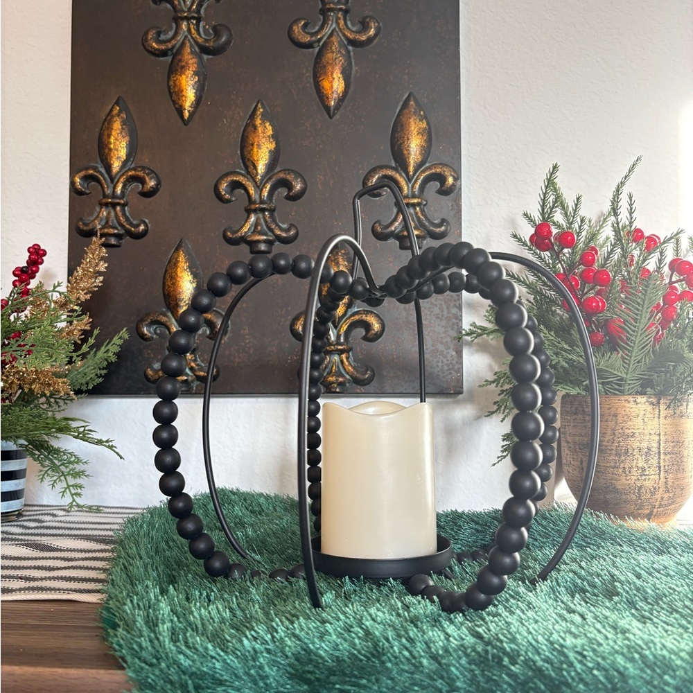 🆕ASHLAND Black Beaded Pumpkin Battery Operated Lantern, OS